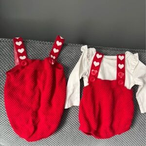 Cat & Jack Red Knit Valentine’s Romper Set with Heart Straps BUNDLE